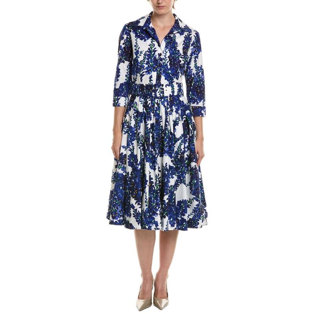 Samantha Sung Womens Amber Wisteria Bloom Midi Shirtdress, White